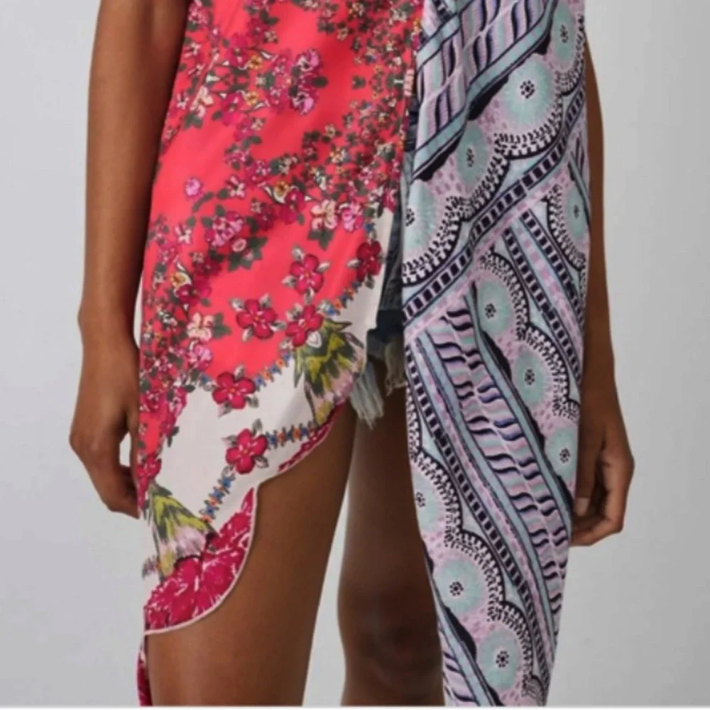FREE PEOPLE PICK YOUR SCARF SPLIT TUNIC MAXI TEE  LARGE PINK COMBO